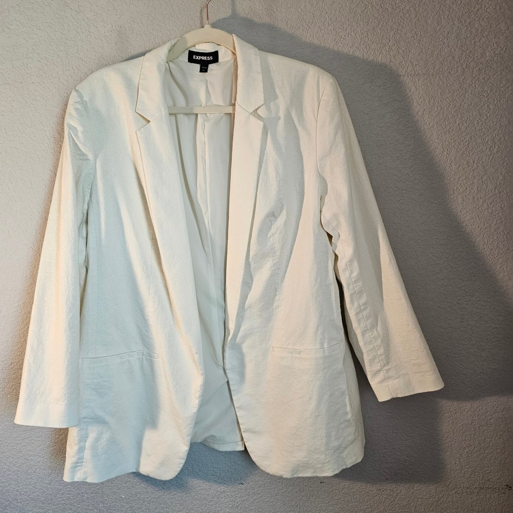 Express linen relaxed ivory white suit jacket XL classic old money office.
